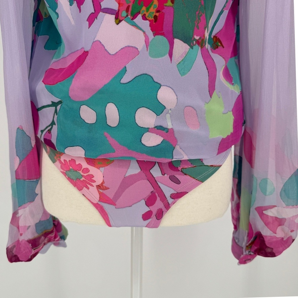 Rococo Sand Bodysuit XS Sheer Floral Deep V Boho Festival Resortwear Colorful - Picture 8 of 16